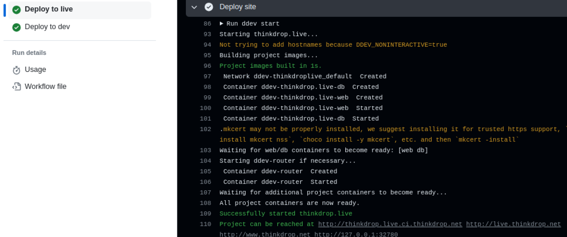 DDEV Start running on a private server in GitHub Actions.